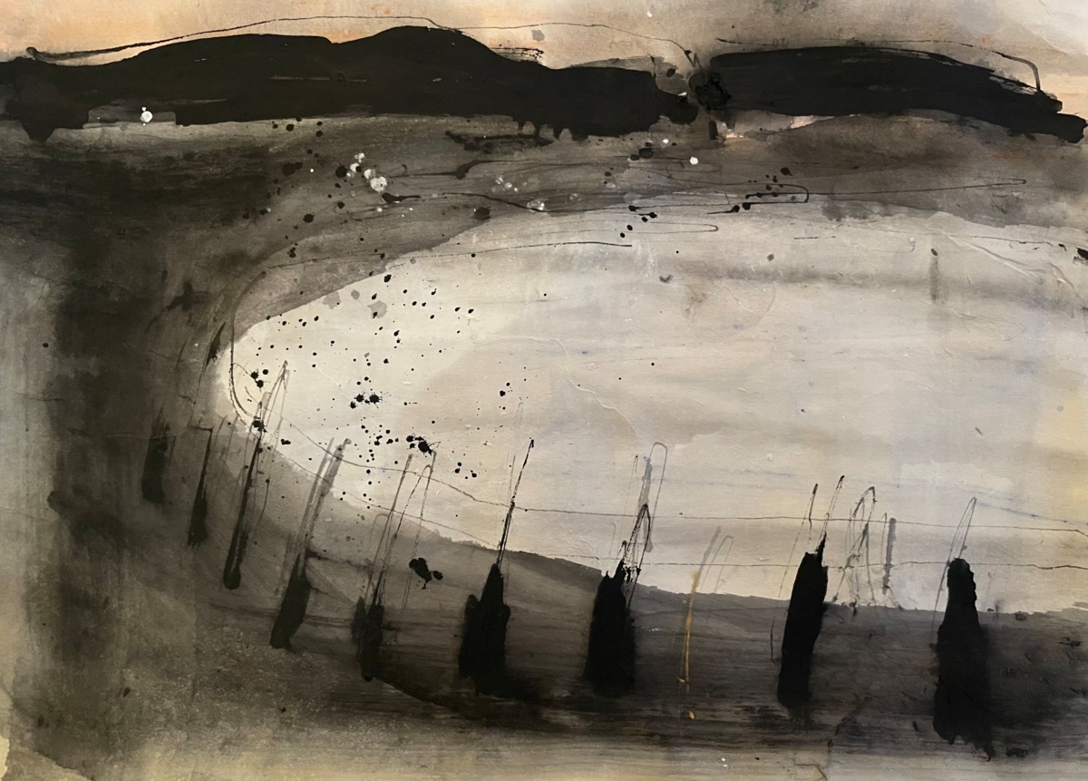 IJssel, acryl op papier, 37x29cm, 2024 (verkocht)